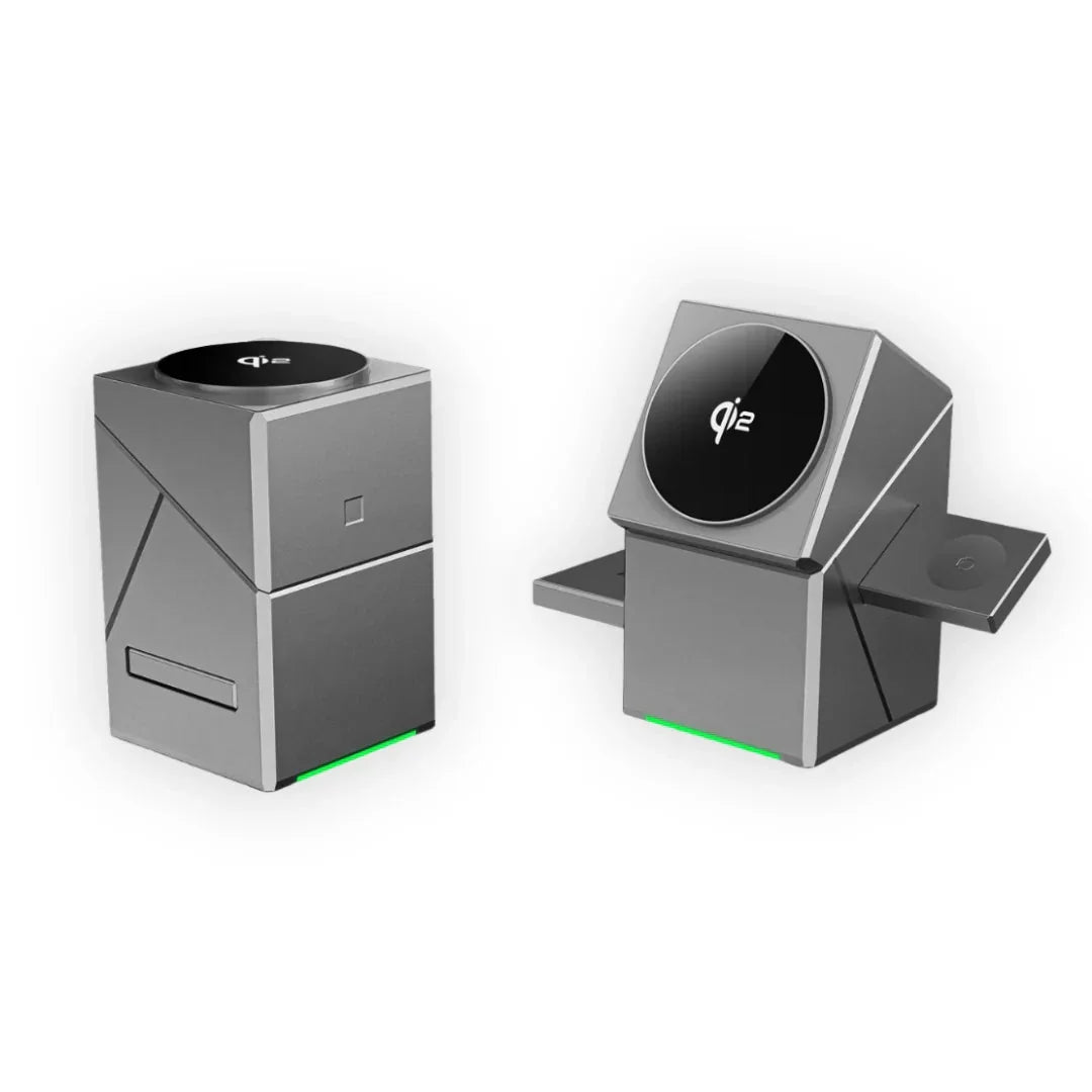 3-in-1 Wireless Charging Cube – 15W Fast Magnetic Charger with Auto-Rotation for iPhone, Apple Watch & AirPods