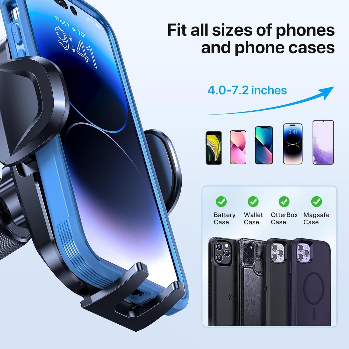 Premium Car Phone Holder, Long Arm Phone Holder Car for Dashboard Windshield Air Vent【Heat-Resistant Strong Suction Cup】Car Mobile Holder Compatible with All Smartphones
