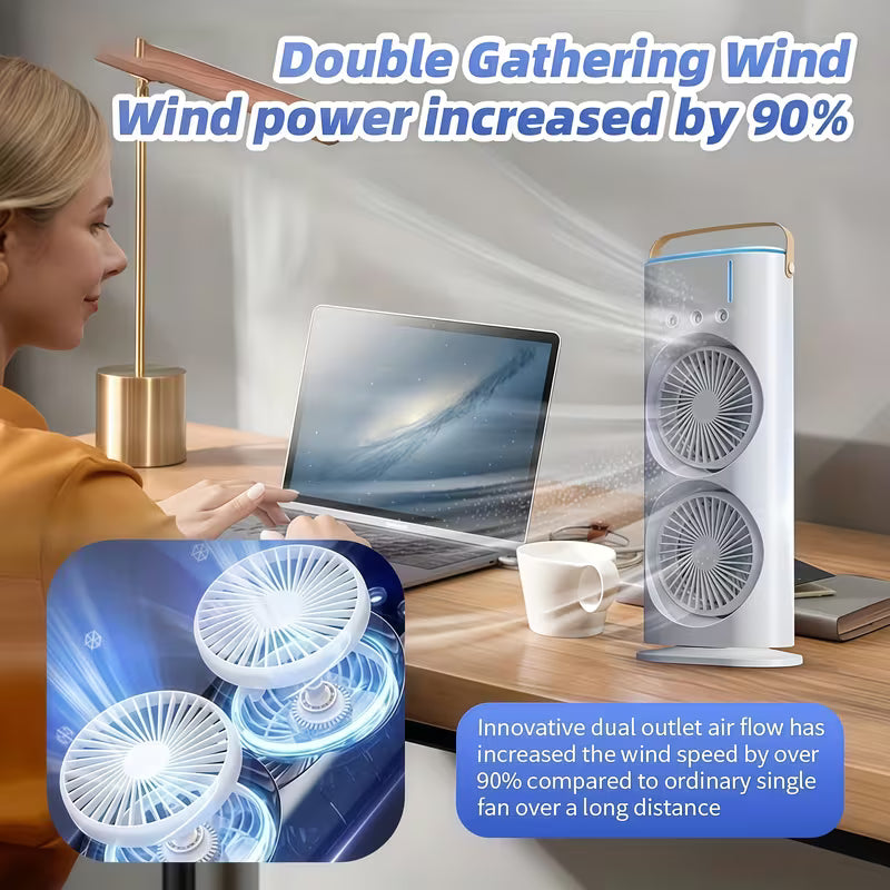 Portable Rechargeable & rotatable type c cooling double mist fan