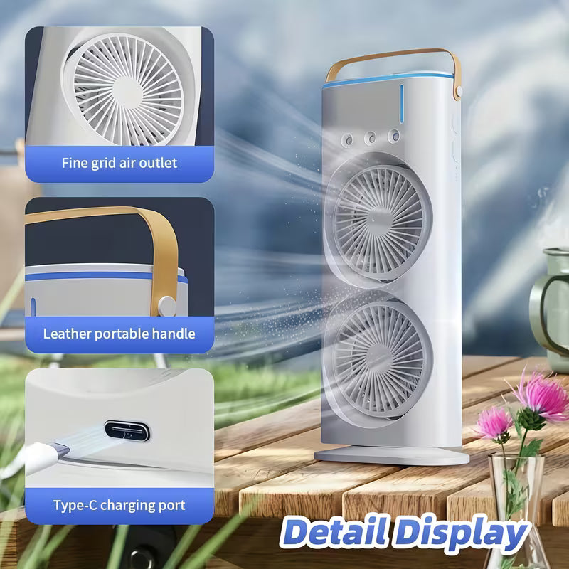 Portable Rechargeable & rotatable type c cooling double mist fan