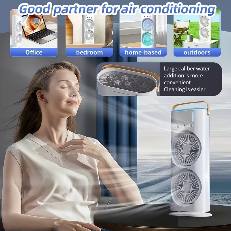 Portable Rechargeable & rotatable type c cooling double mist fan